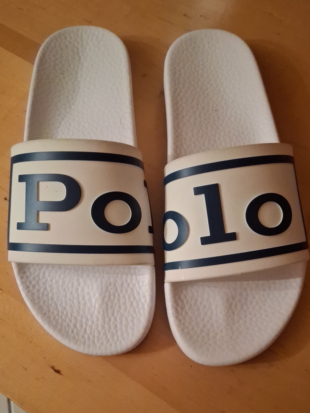 Polo by Ralph Lauren White Slides with Navy Accent